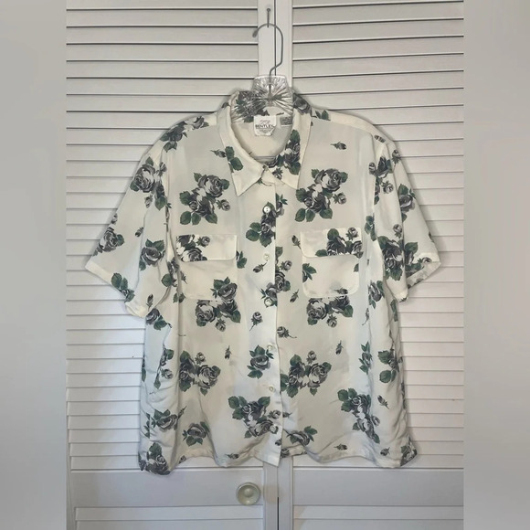 Bentley Y2K 90s Short Sleeve Button Down Floral Rose Size XL Pockets Women’s - Picture 1 of 16